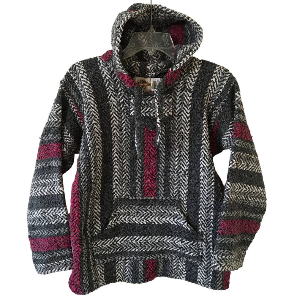 Earth Ragz Size Small Woven Blanket Hoodie With Kangaroo Pocket Gray Cream Pink
